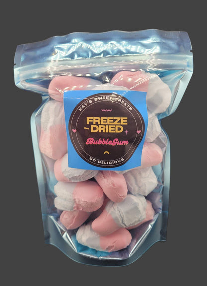 BubbleGum Crunch freeze dried candy with bubble gum flavor in resealable bag.