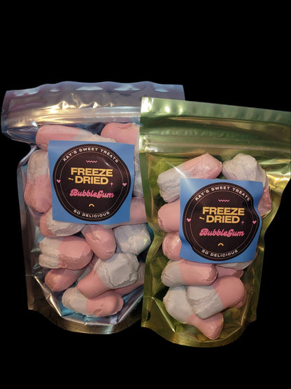 BubbleGum Crunch freeze dried candy pack with pink and white treats.