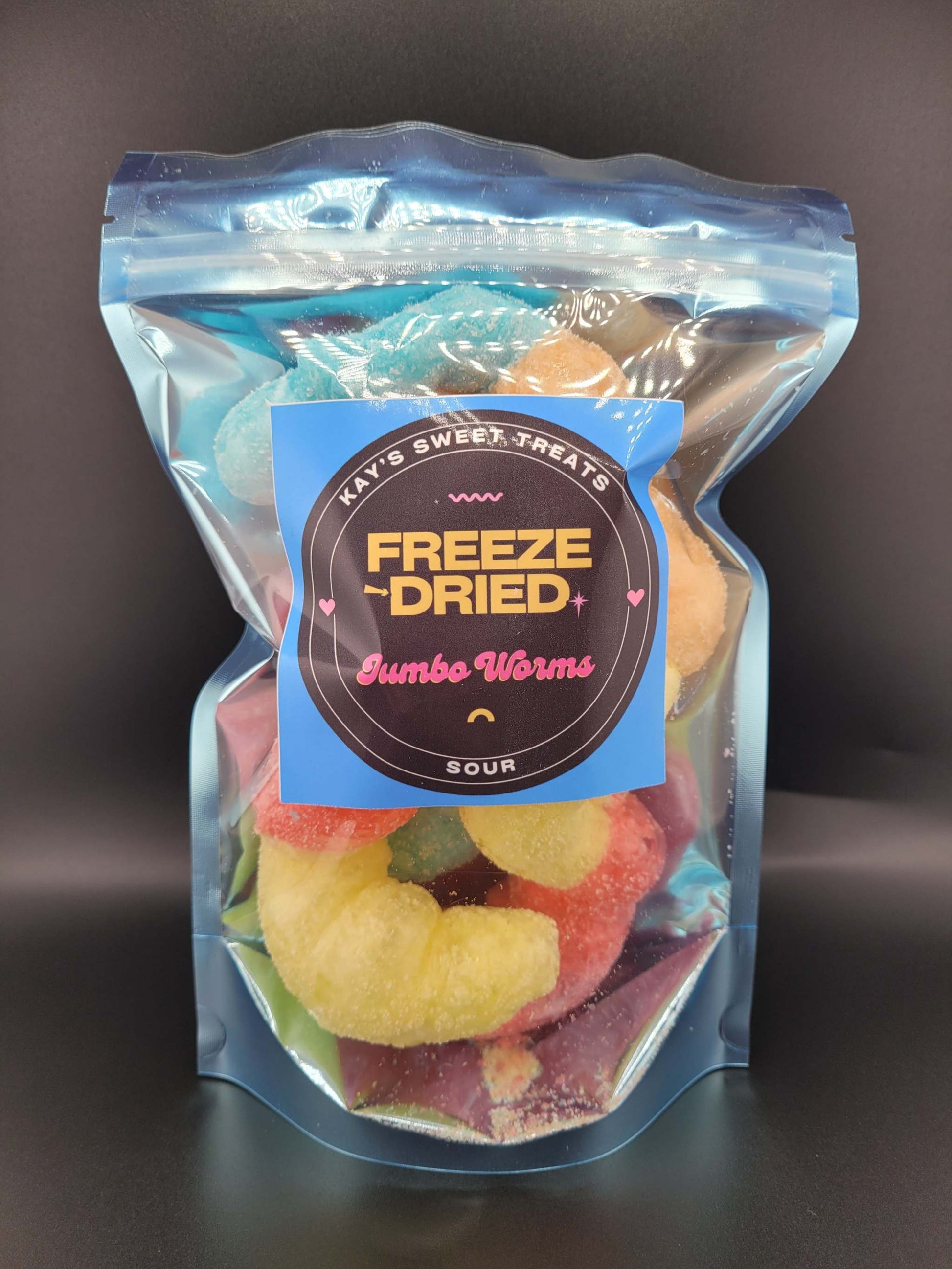 Freeze dried jumbo sour worms