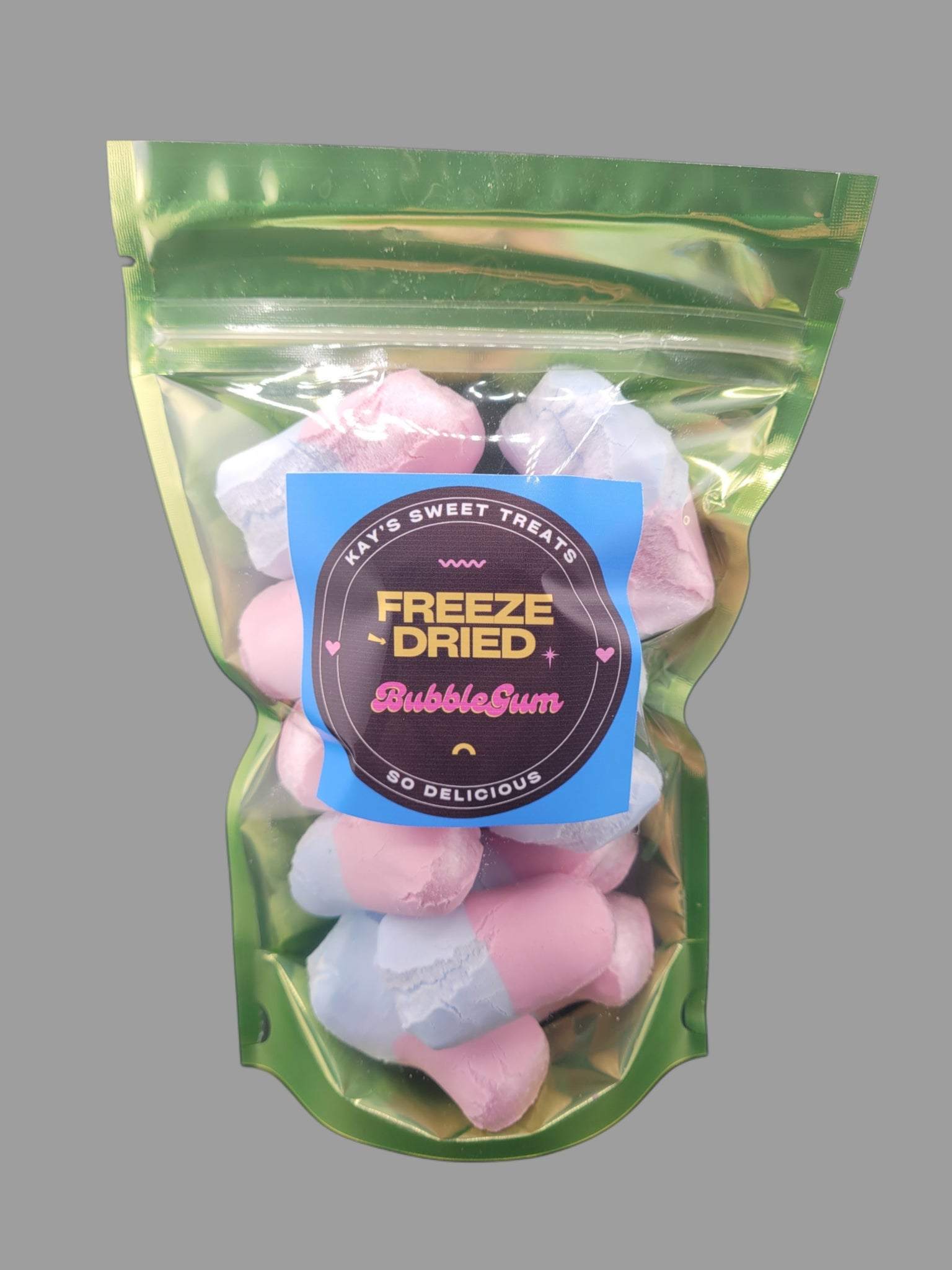 BubbleGum Crunch freeze dried candy in a green packaging.